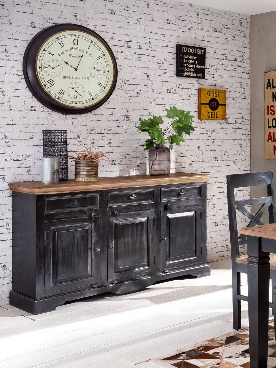 Corsica Sideboard schwarz mit honigfarbiger Deckplatte