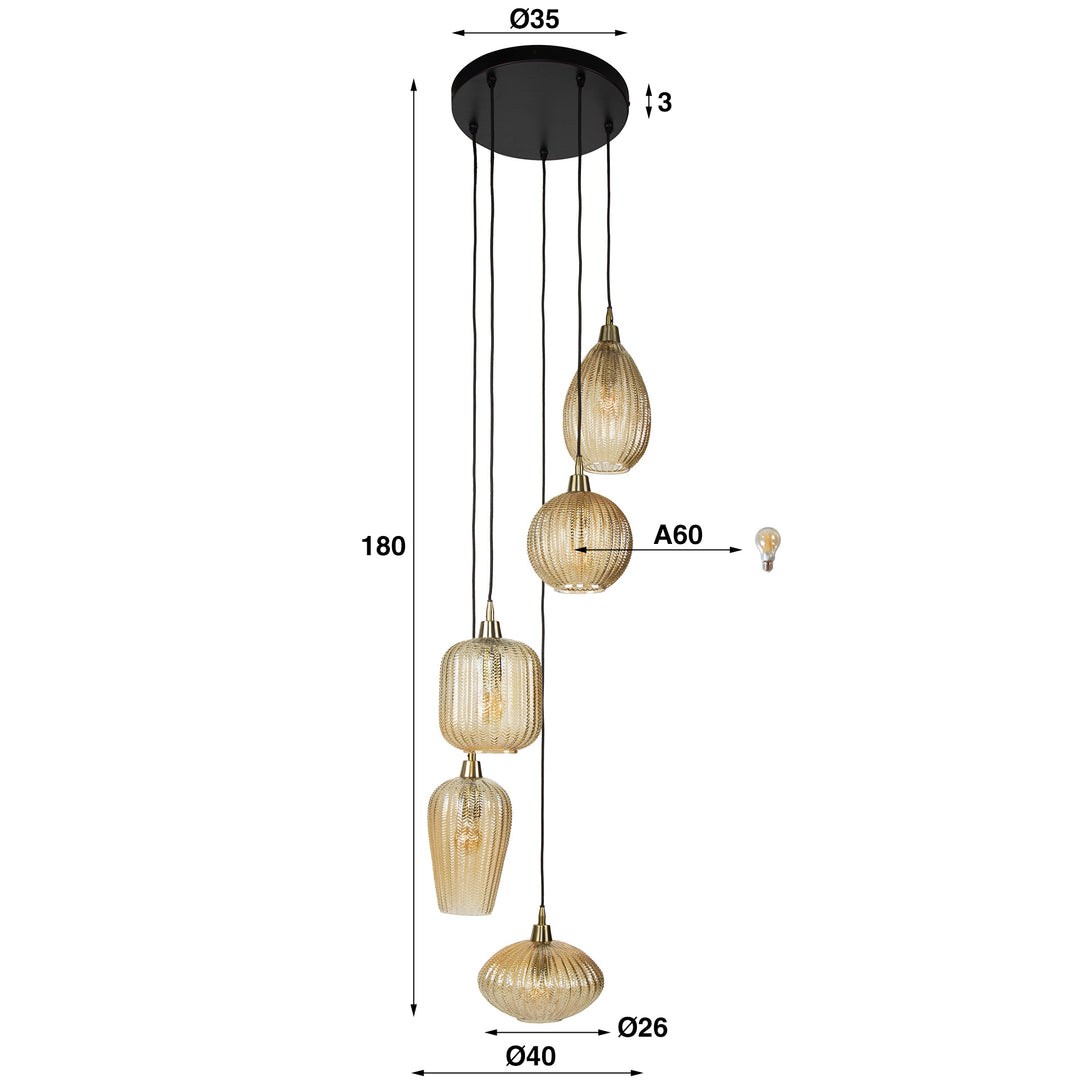 Hängelampe 5L V-shape pattern gestuft