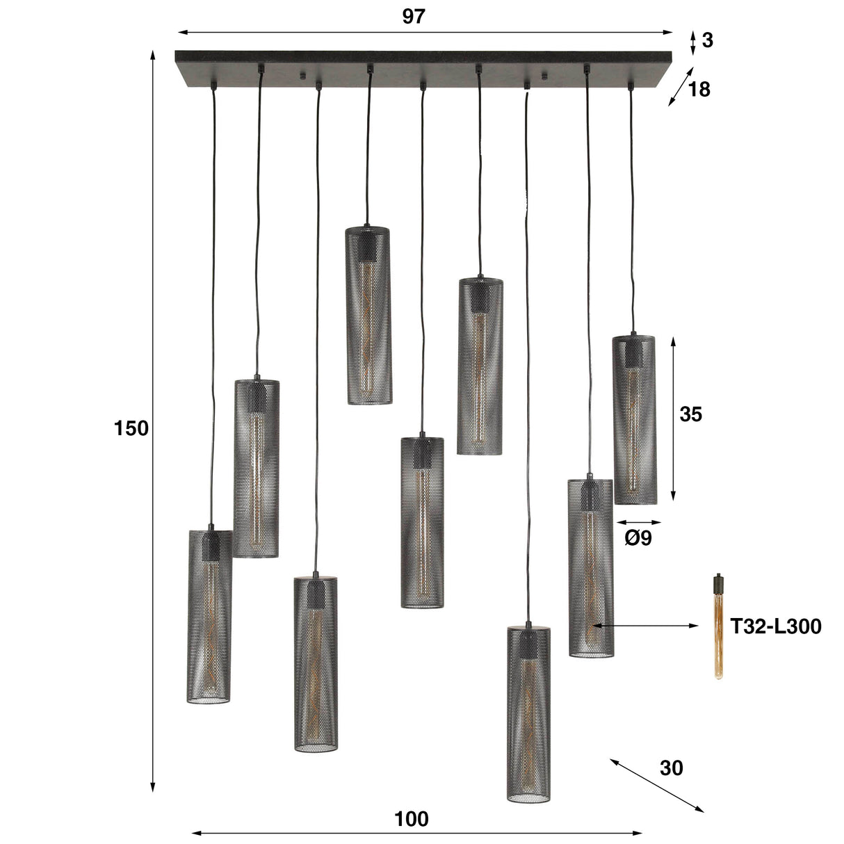 Hängelampe 5+4 tube mesh