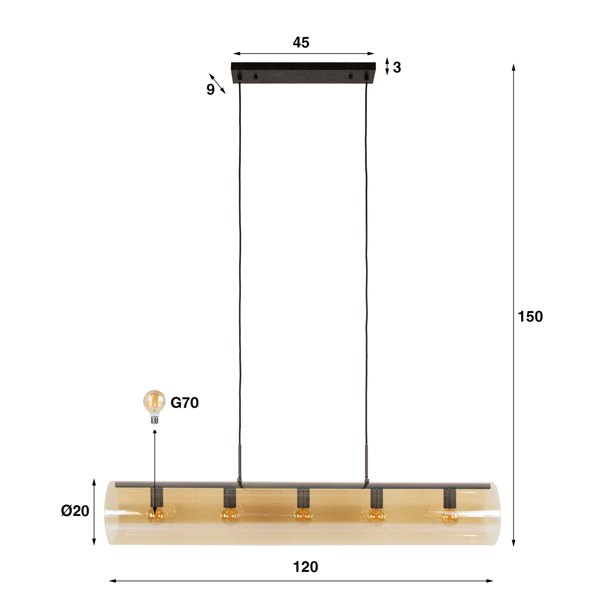 Hängelampe 5L tube Braunglas