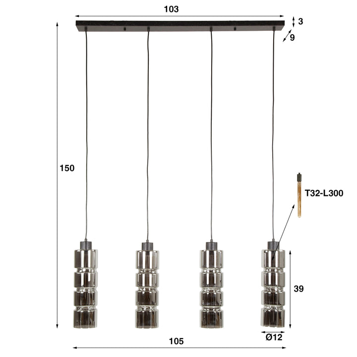 Hängelampe 4L cylinder glass