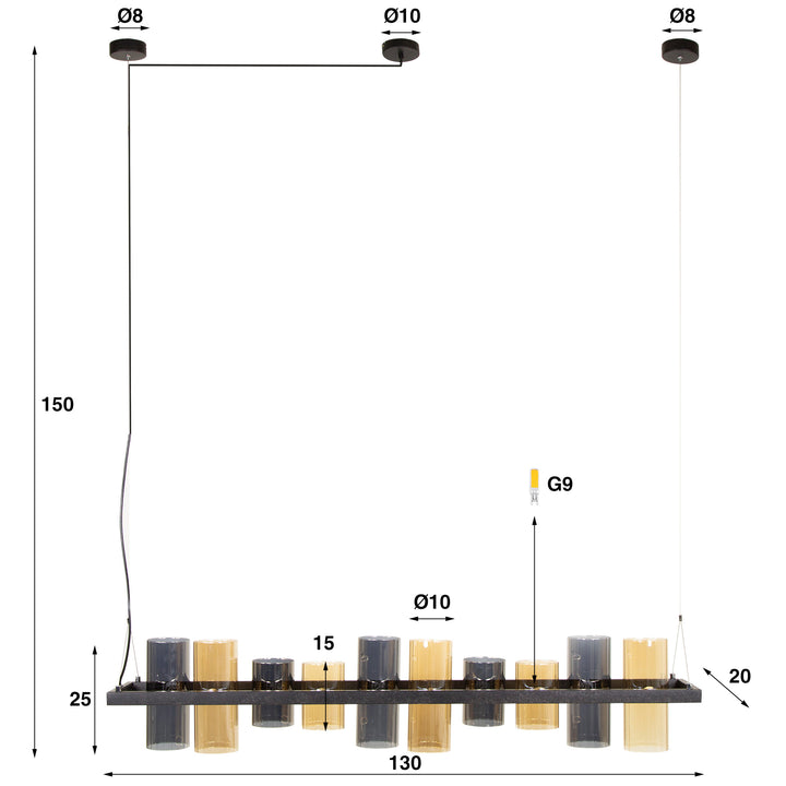 Hängelampe 10L cylinder mixed Glas (G9)