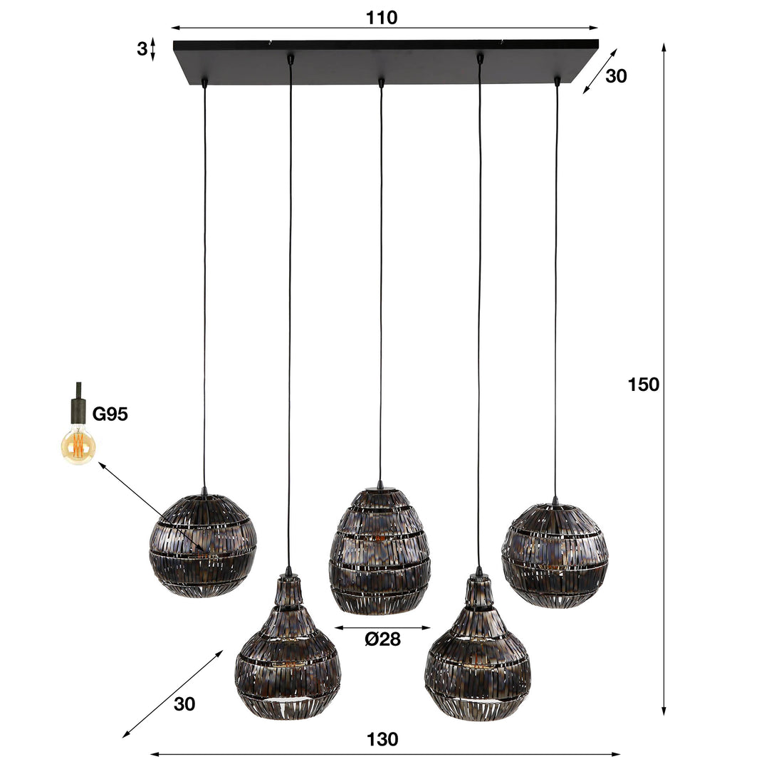 Hängelampe 5L strip multi shade