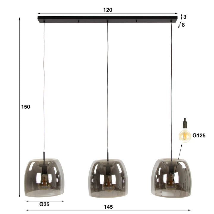 Hängelampe 3L drift glass