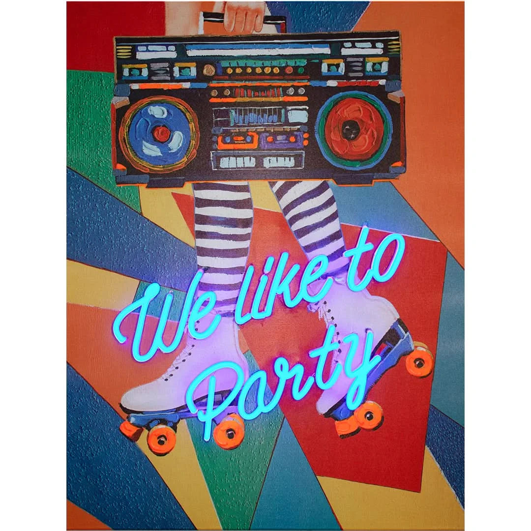 'We Like to Party' Wandkunstwerk mit LED-Neon - SMALL 70x90 cm