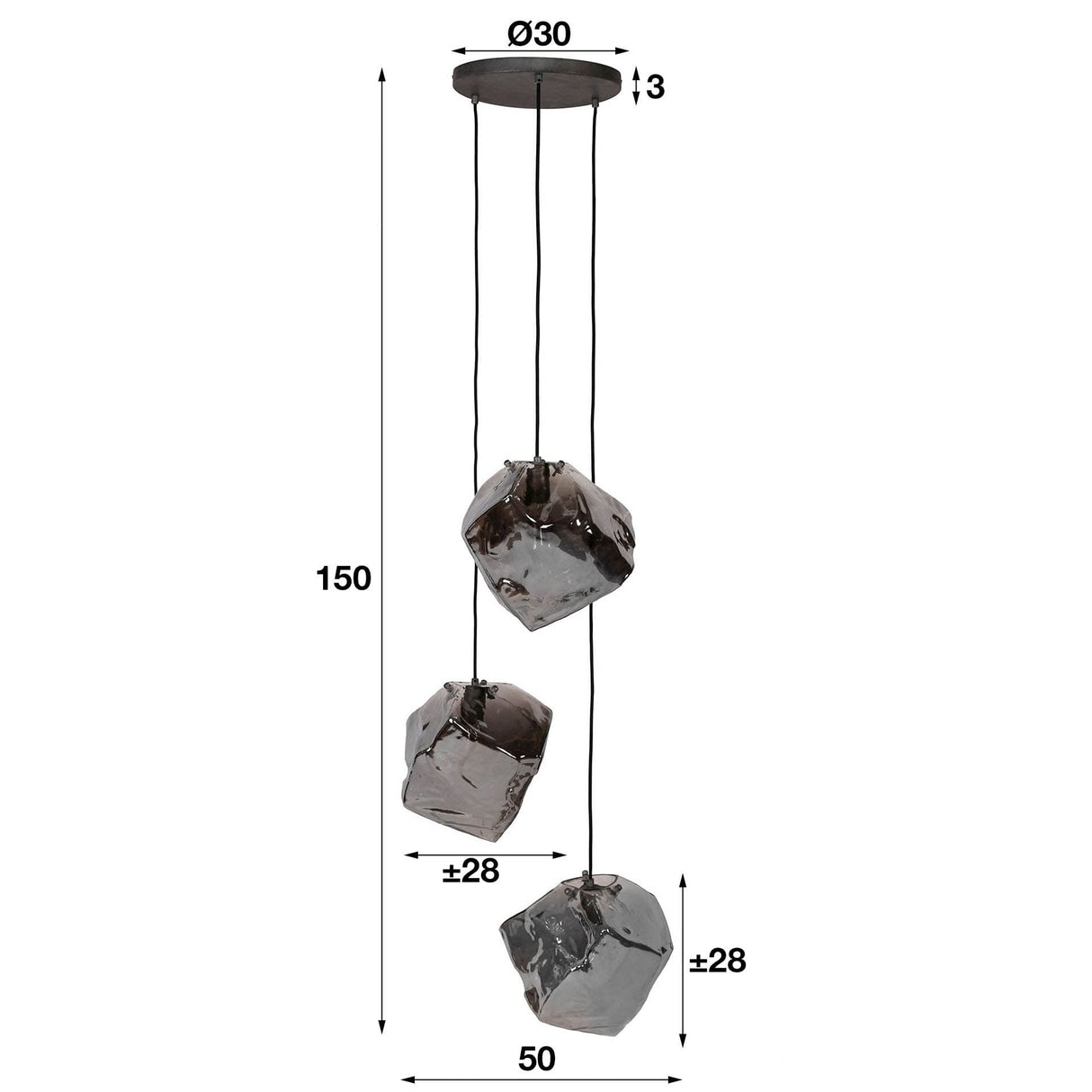 HÇÏngelampe 3L rock chromed gestuft / Chromed glas