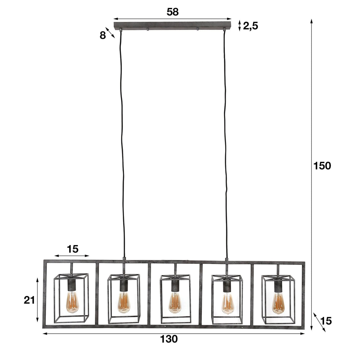 HÇÏngelampe 5L cubic tower / Alt Silber Finish