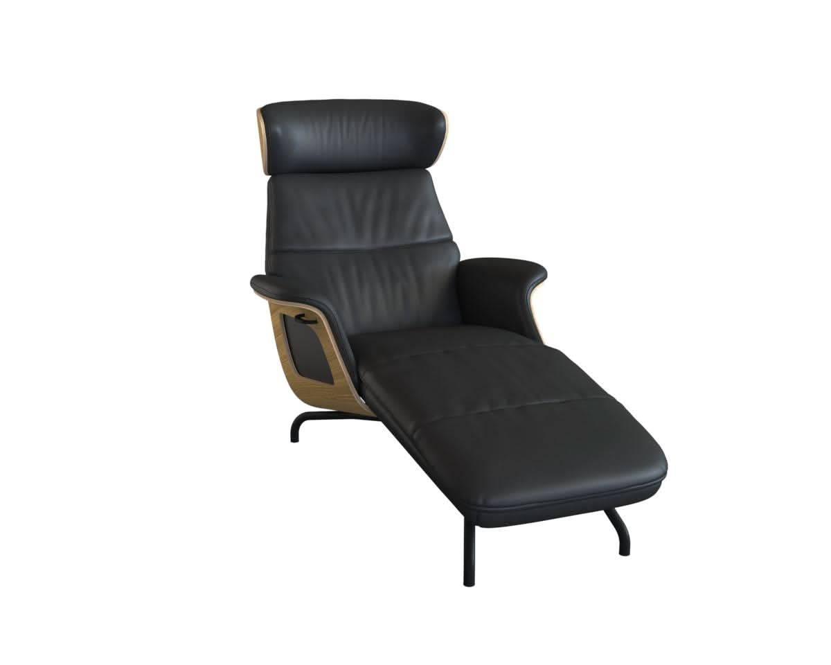 Clement Chaiselongue - Leder Omaha - Black - Eiche