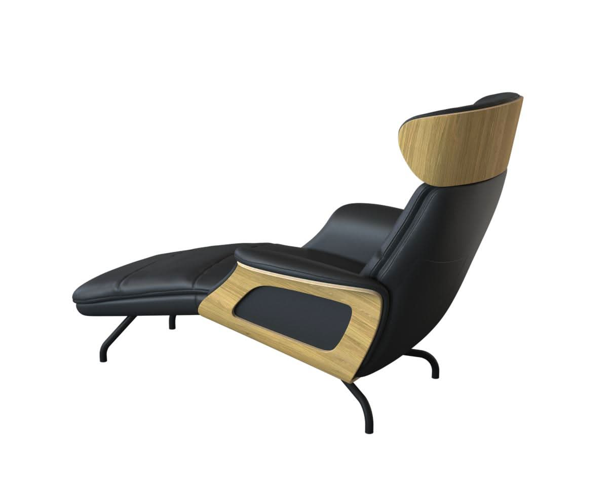 Clement Chaiselongue - Leder Omaha - Black - Eiche