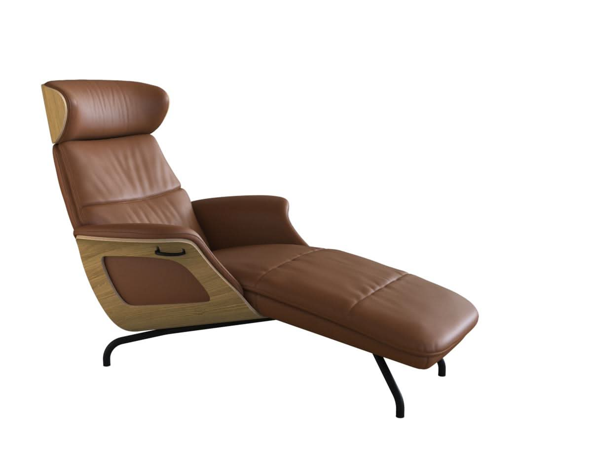 Clement Chaiselongue - Leder Omaha - Cognac Brown - Eiche