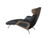 Clement Chaiselongue - Leder Omaha - Black - Wallnuss