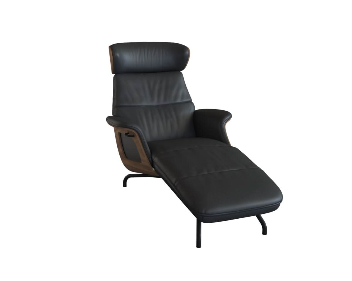 Clement Chaiselongue - Leder Omaha - Black - Wallnuss